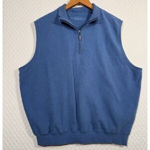 Carnoustie Golf Vest 1/4 Zip Mock NK Sleveless Pullover Men L Cotton Blue Lined